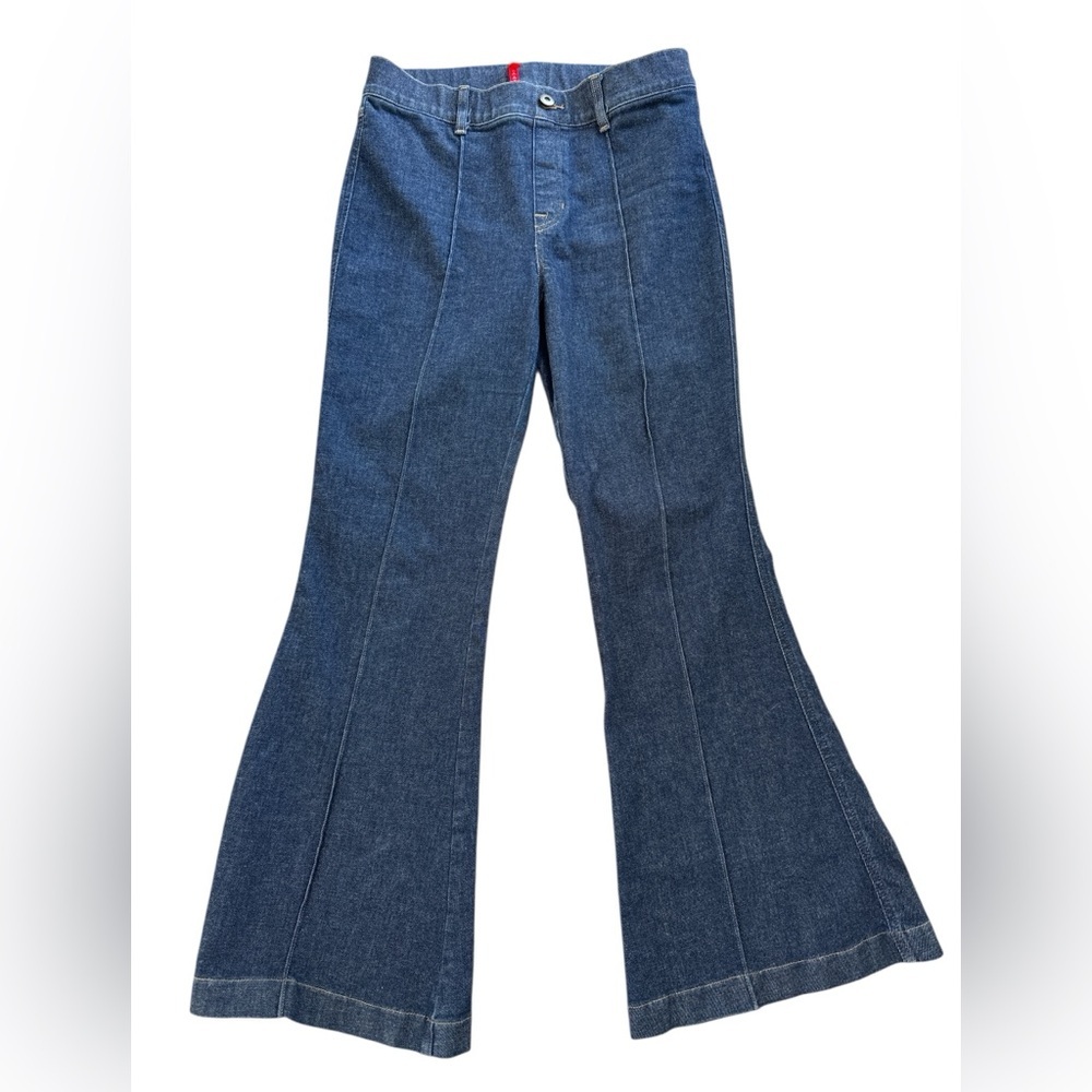 SPANX 20760R Pintuck Flare in Raw Indigo Pull-on Stretch Jeans Size Large